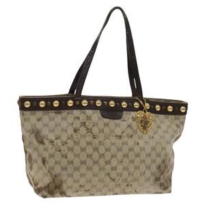 GUCCI GG Crystal Tote Bag Coated Canvas Beige Gold